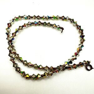Vintage Aurora Borealis bi-cone crystal necklace, 18”!!